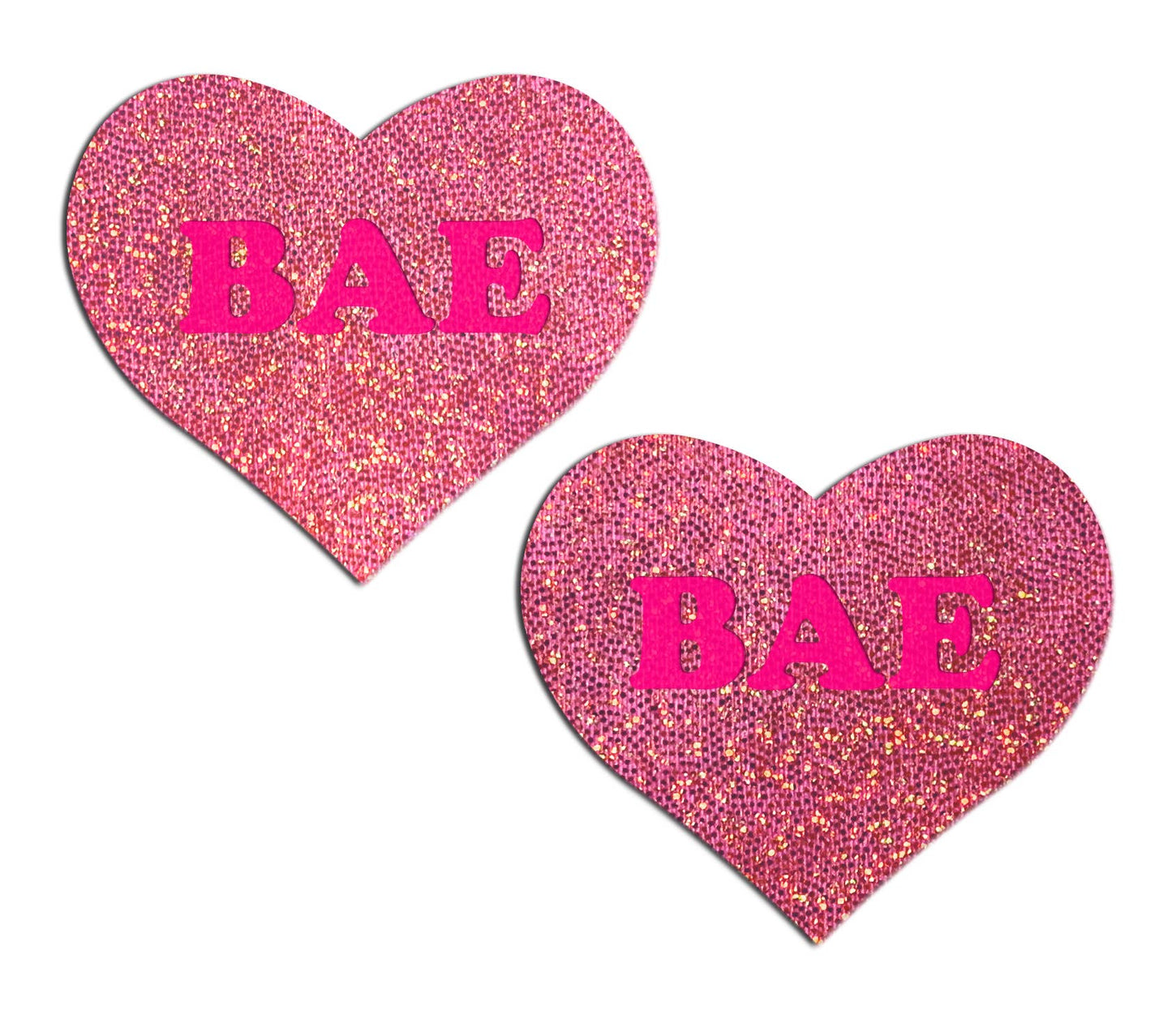 Love: 'BAE' Neon Pink on Pink Glitter Heart Nipple Pasties