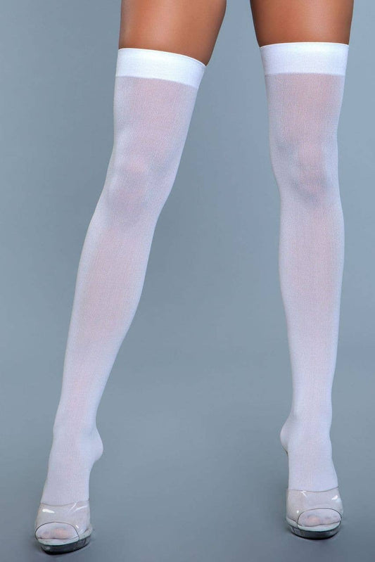 Opaque Nylon Thigh Highs White