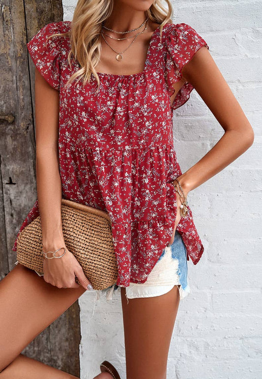 Red Floral Blouse