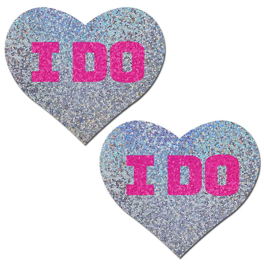 Love: Bridal Silver Glitter Hearts with Pink "I Do" Pasties