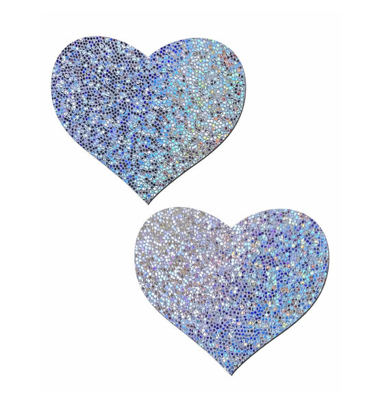 Silver Glitter Hearts Nipple Pasties