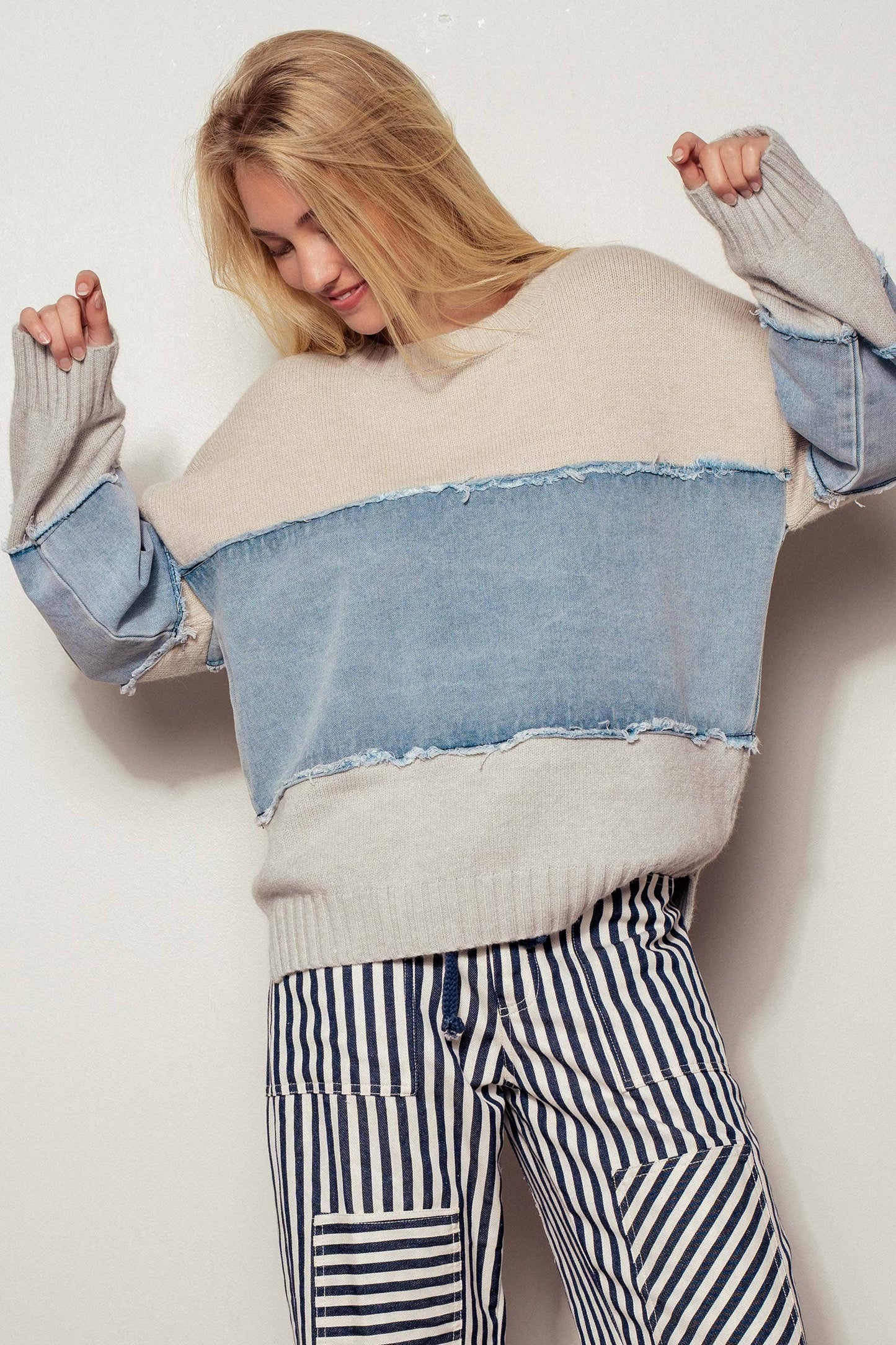 Colorblock Denim Knit Sweater