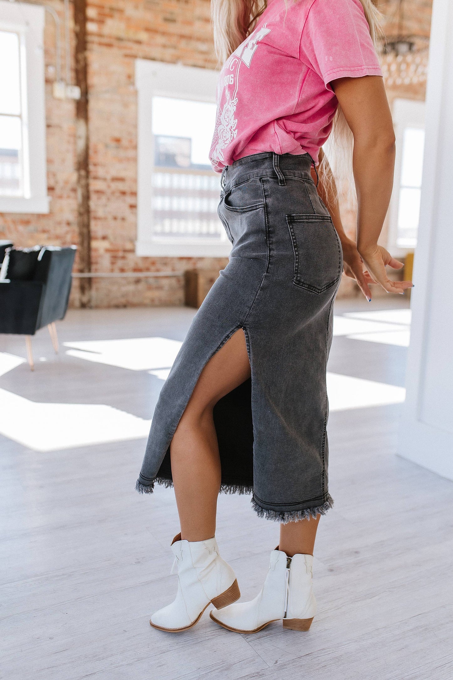 Biles Midi Denim Skirt - Black