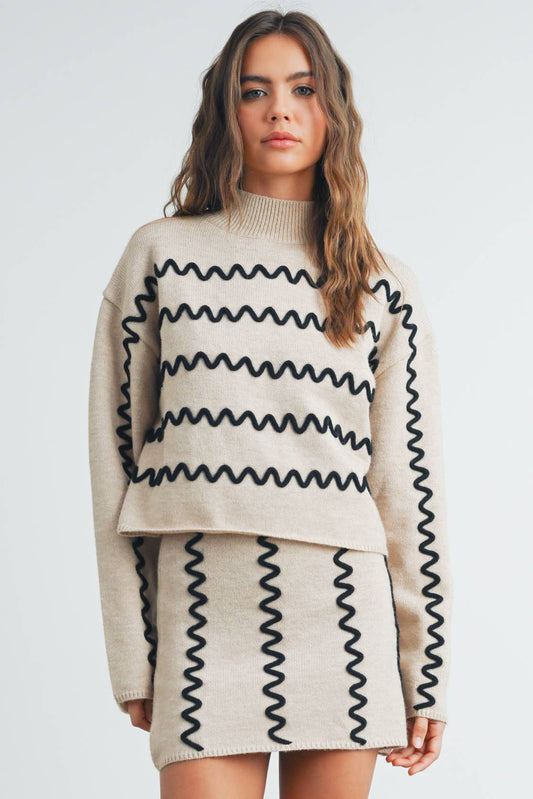 Wavy Stripe Turtleneck Sweater