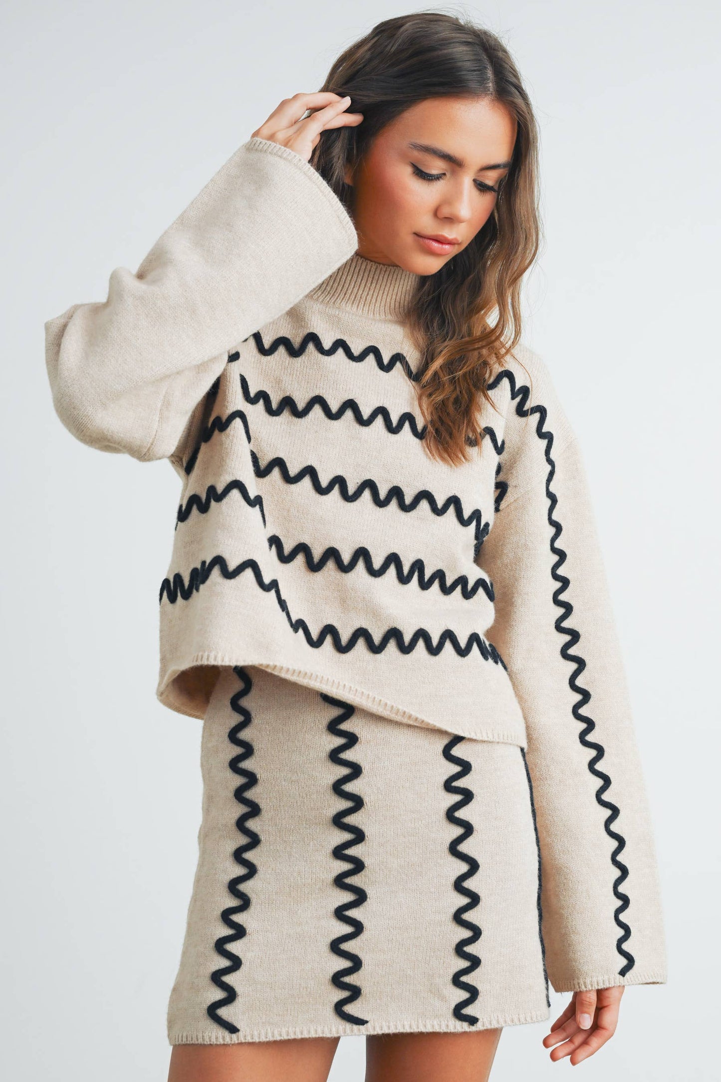 Wavy Stripe Turtleneck Sweater