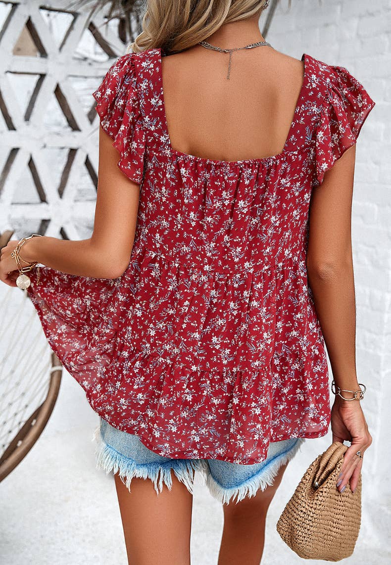 Red Floral Blouse