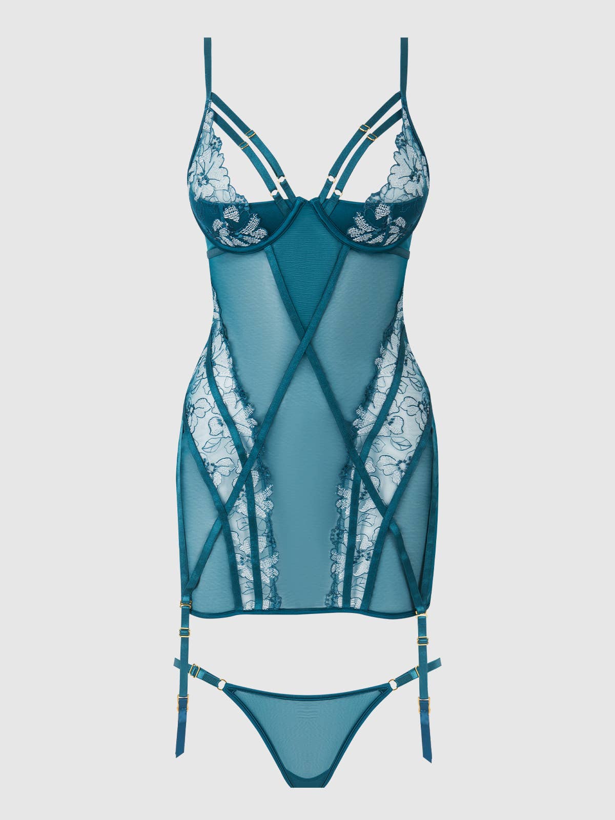 Nova Blacklight Lace Chemise & Thong Set