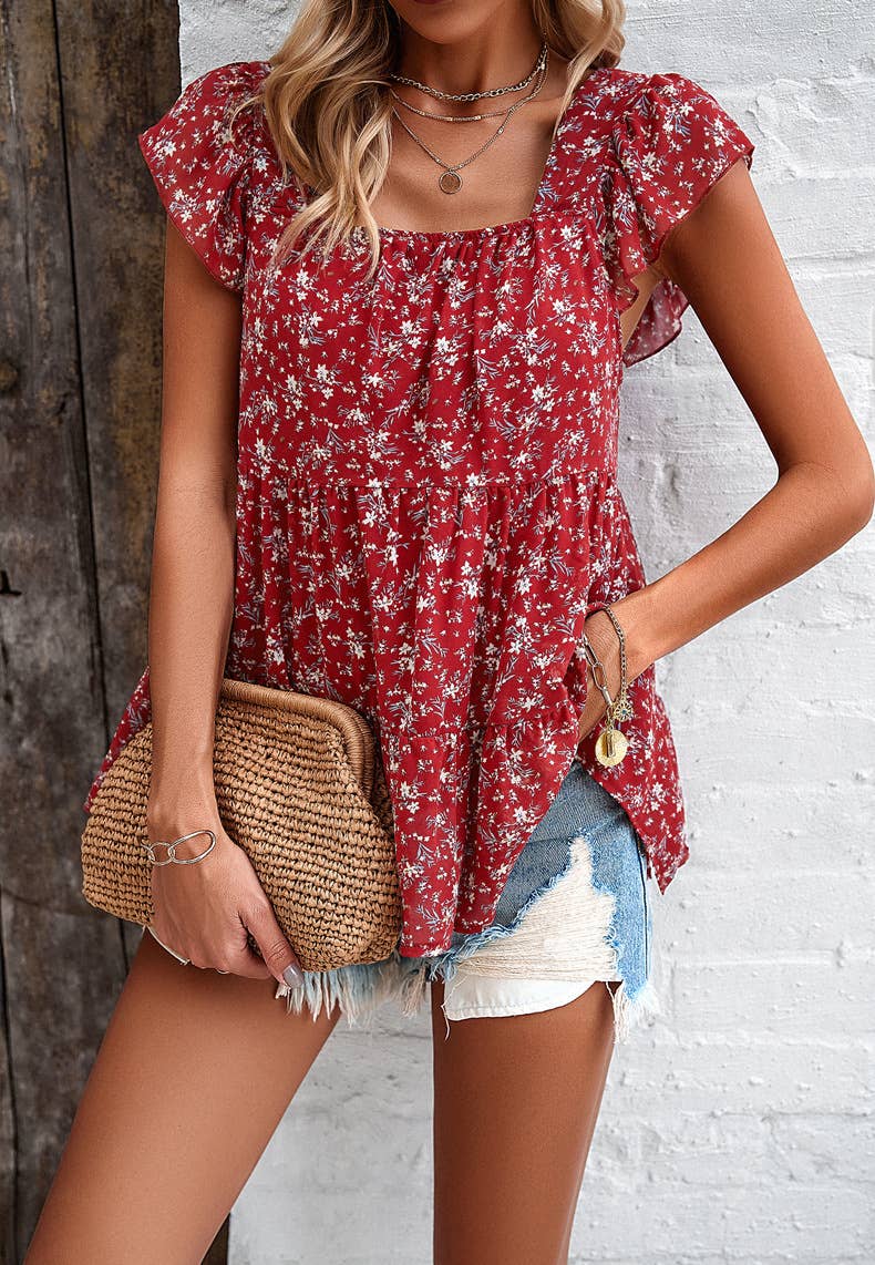 Red Floral Blouse
