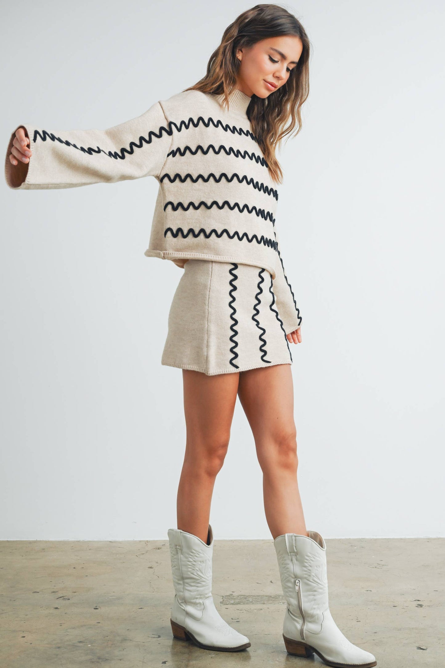 Wavy Stripe Turtleneck Sweater