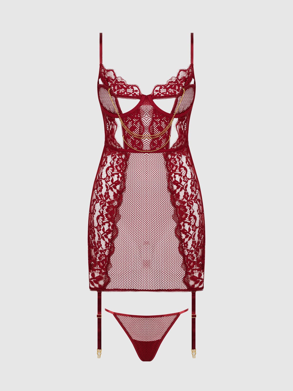 Dezi Lace & Chain Chemise Set
