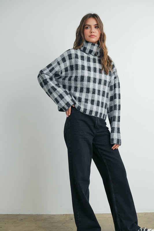 Fall Check Turtleneck Sweater