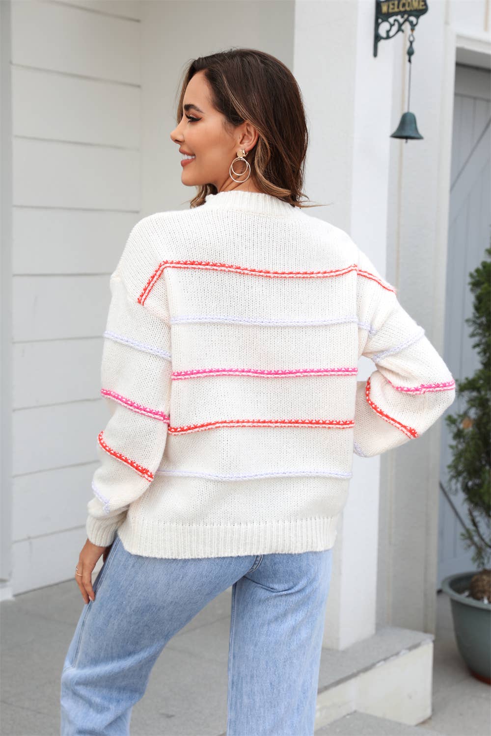 Trim Striped Sweater