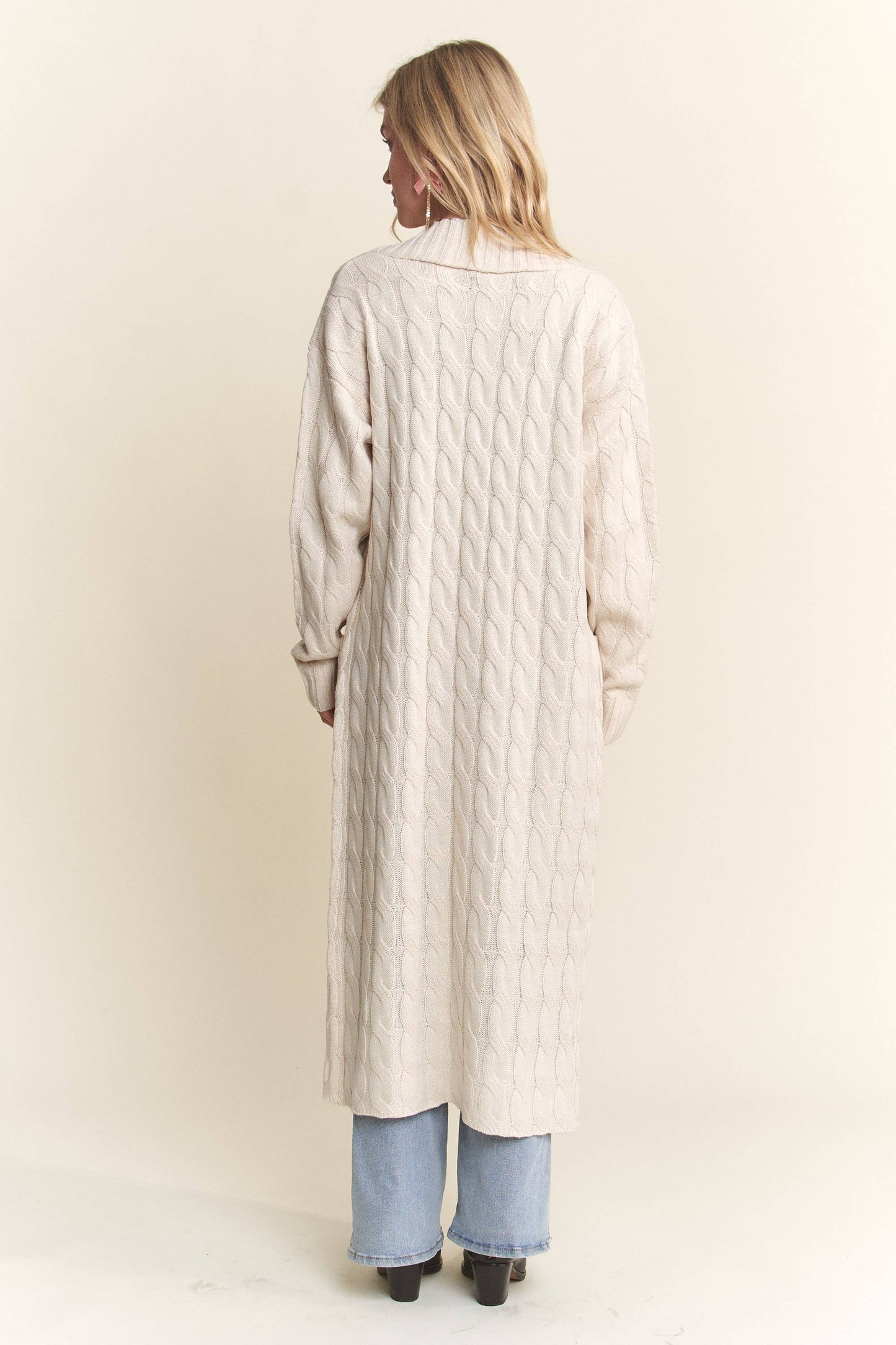 Cable Knit Long Cardigan - Cream