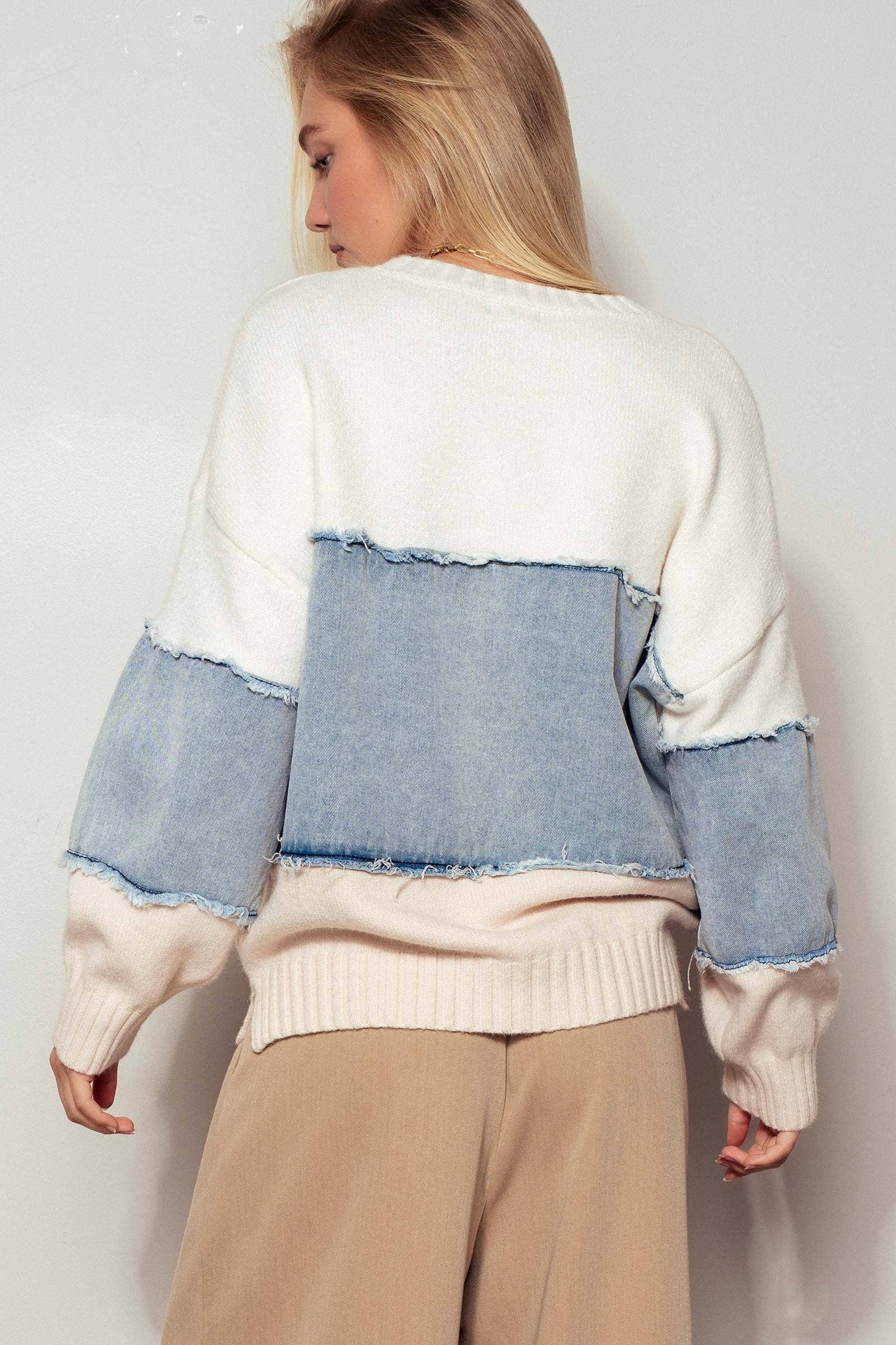 Colorblock Denim Knit Sweater