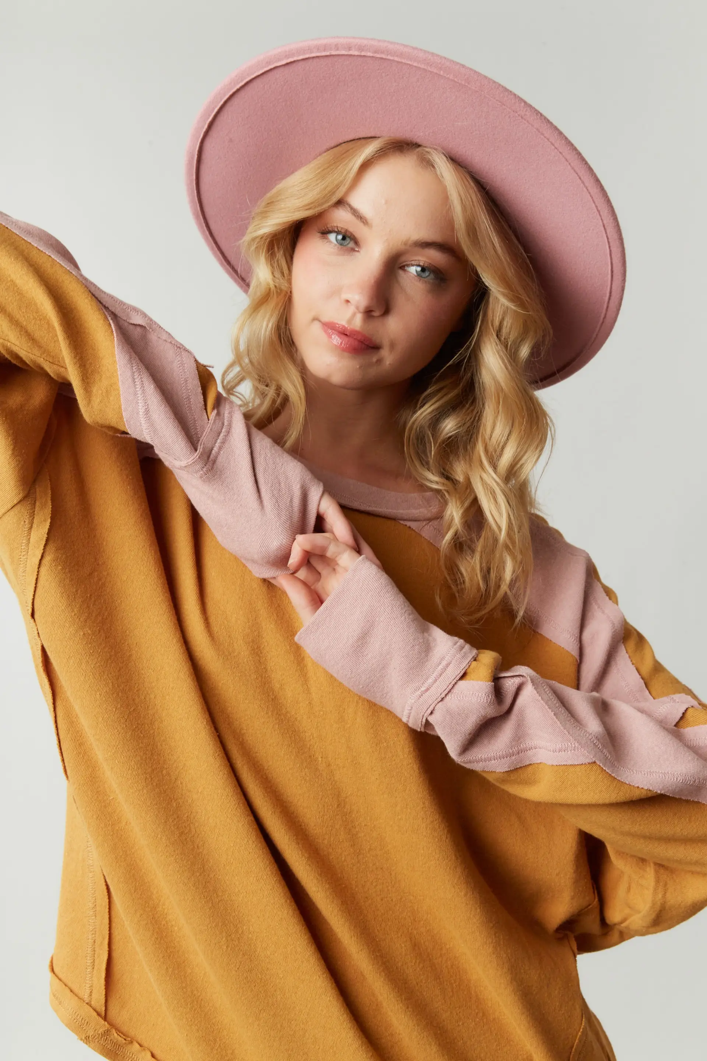 Mustard Pink Color Block L/S