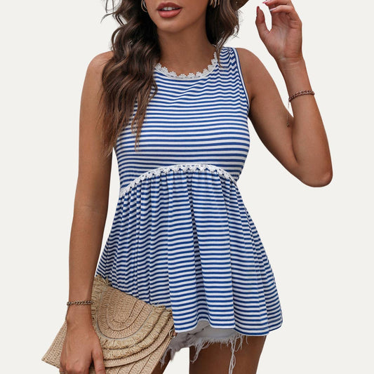 Blue Striped Peplum Tank Top
