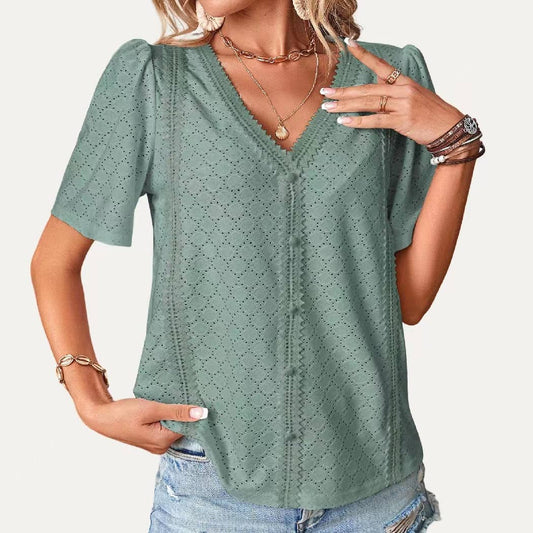 Sage Pointelle Short Sleeve Top