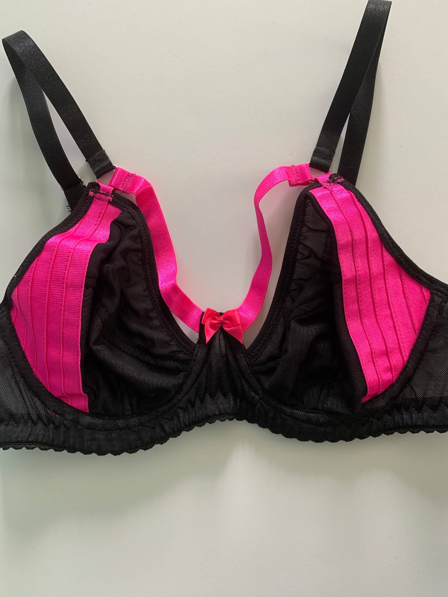 Stylish Pink and Black Mesh Bra, Size 38C