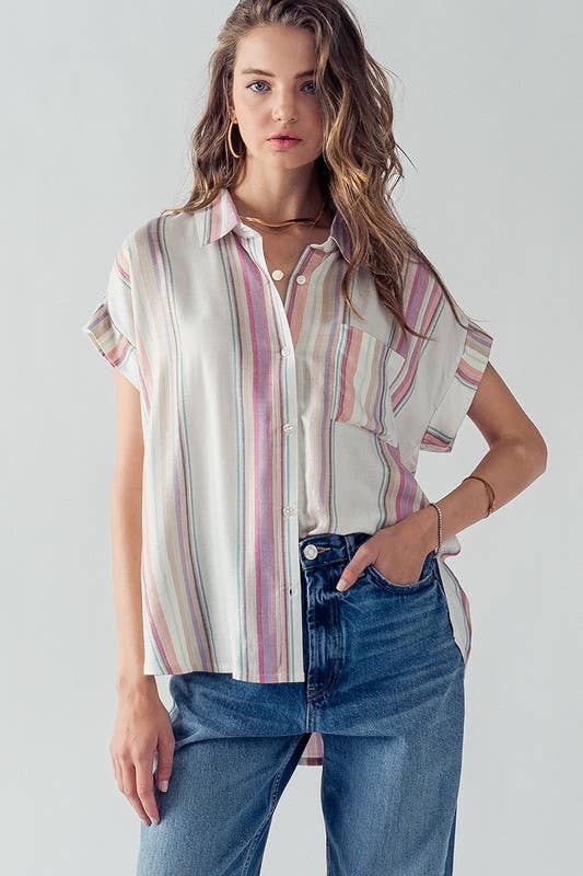 Maeve Button Down - Pink Multi