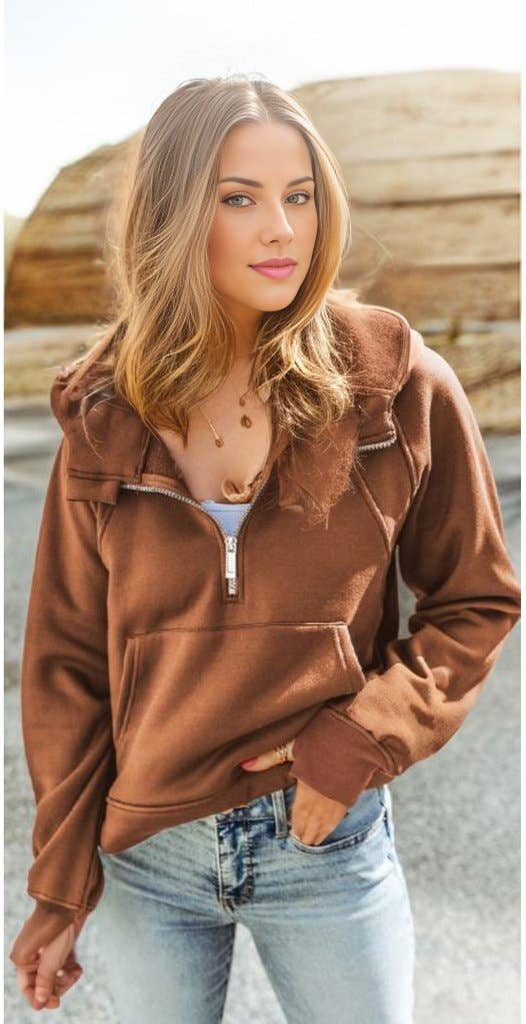 Quarter Zip Brown Hoodie