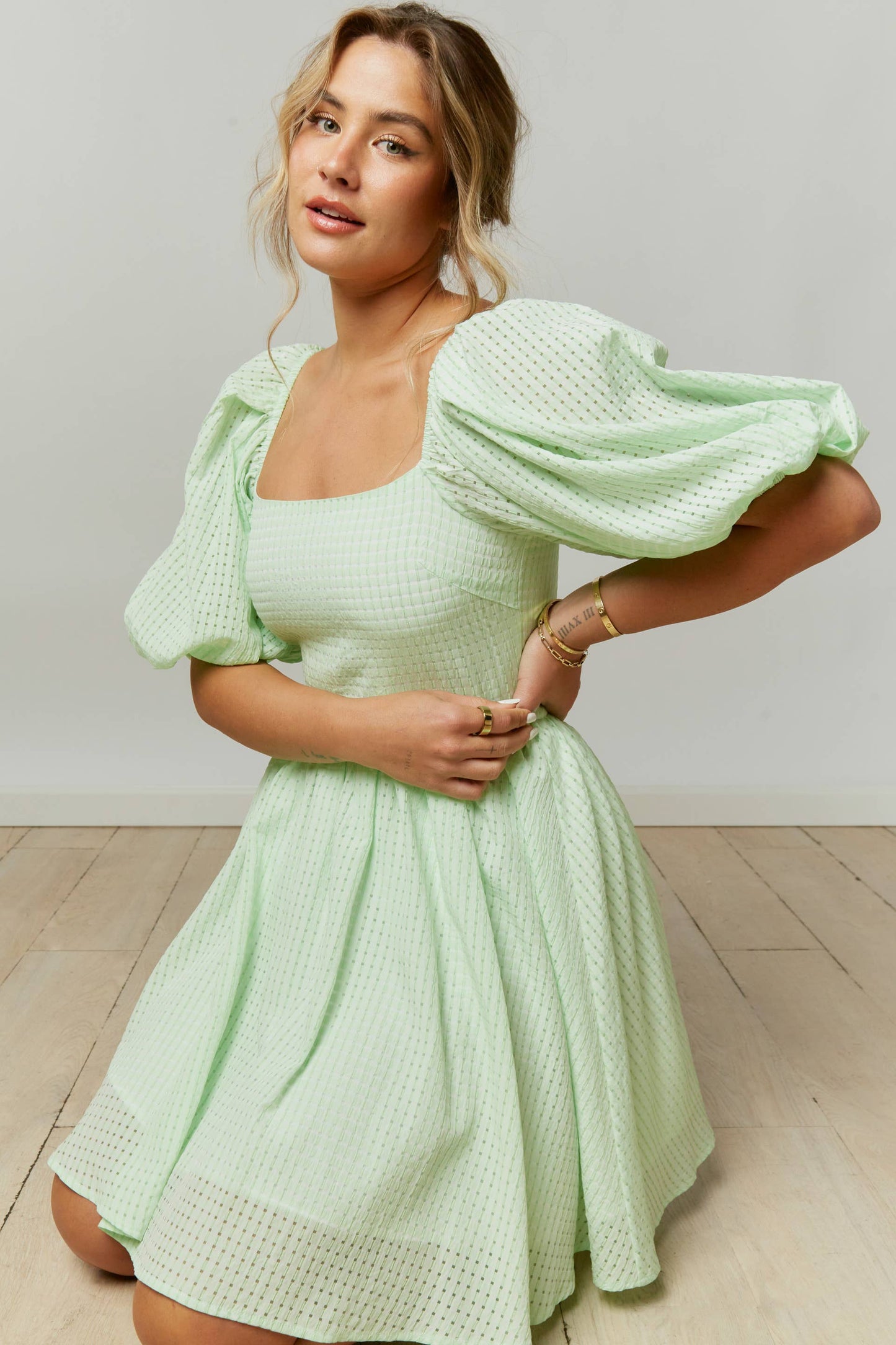 Gingham Puff Sleeve Mini Dress