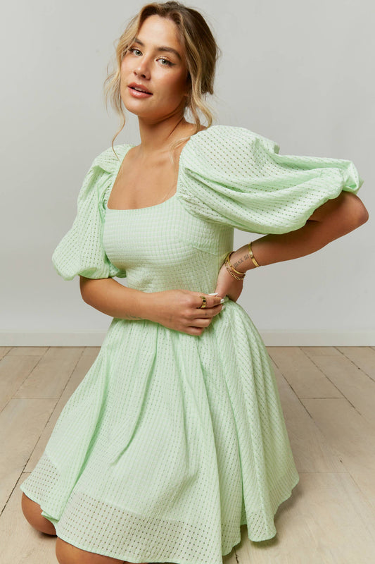 Gingham Puff Sleeve Mini Dress